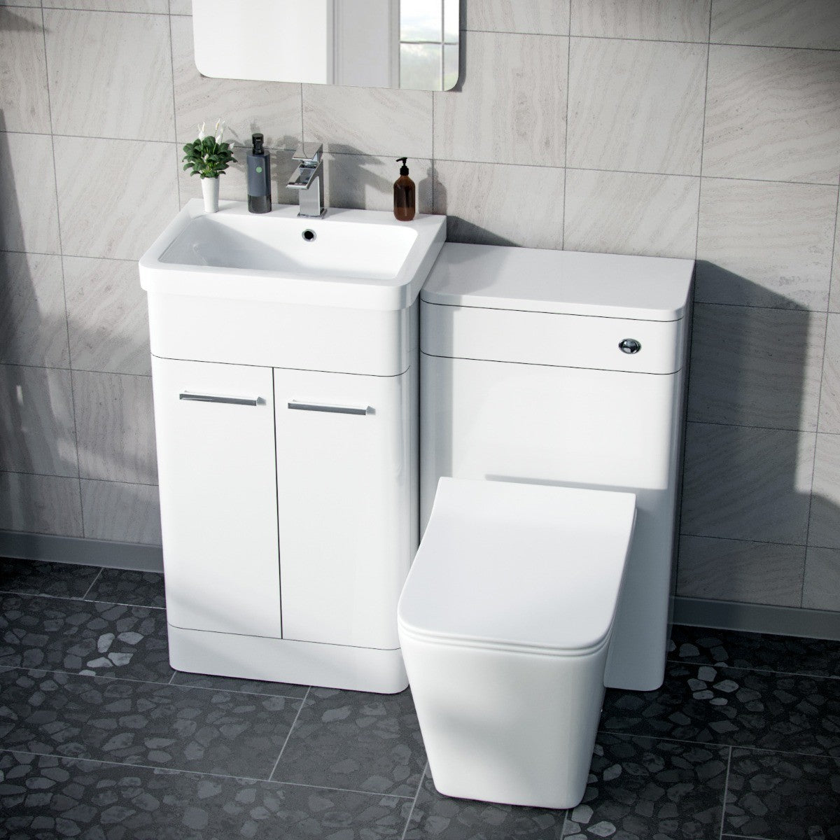 Afern White 1000mm Vanity Cabinet with WC Unit And Back To Wall Toilet