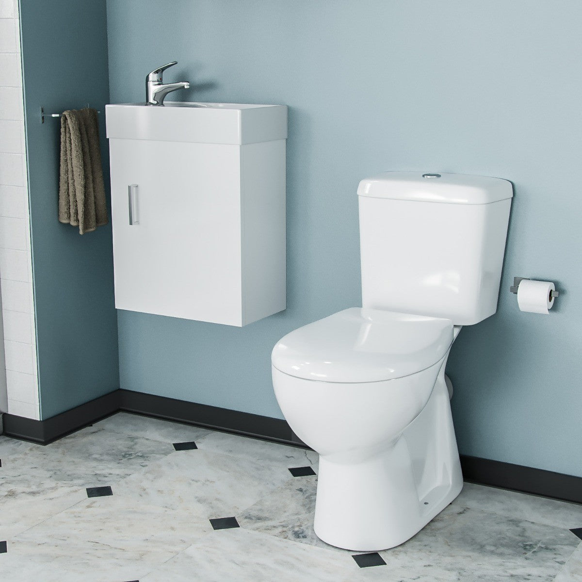 Nanuya 3-Piece Shower Enclosure Suite - Quadrant Screen, WC Toilet with Seat & Wall Hung Vanity
