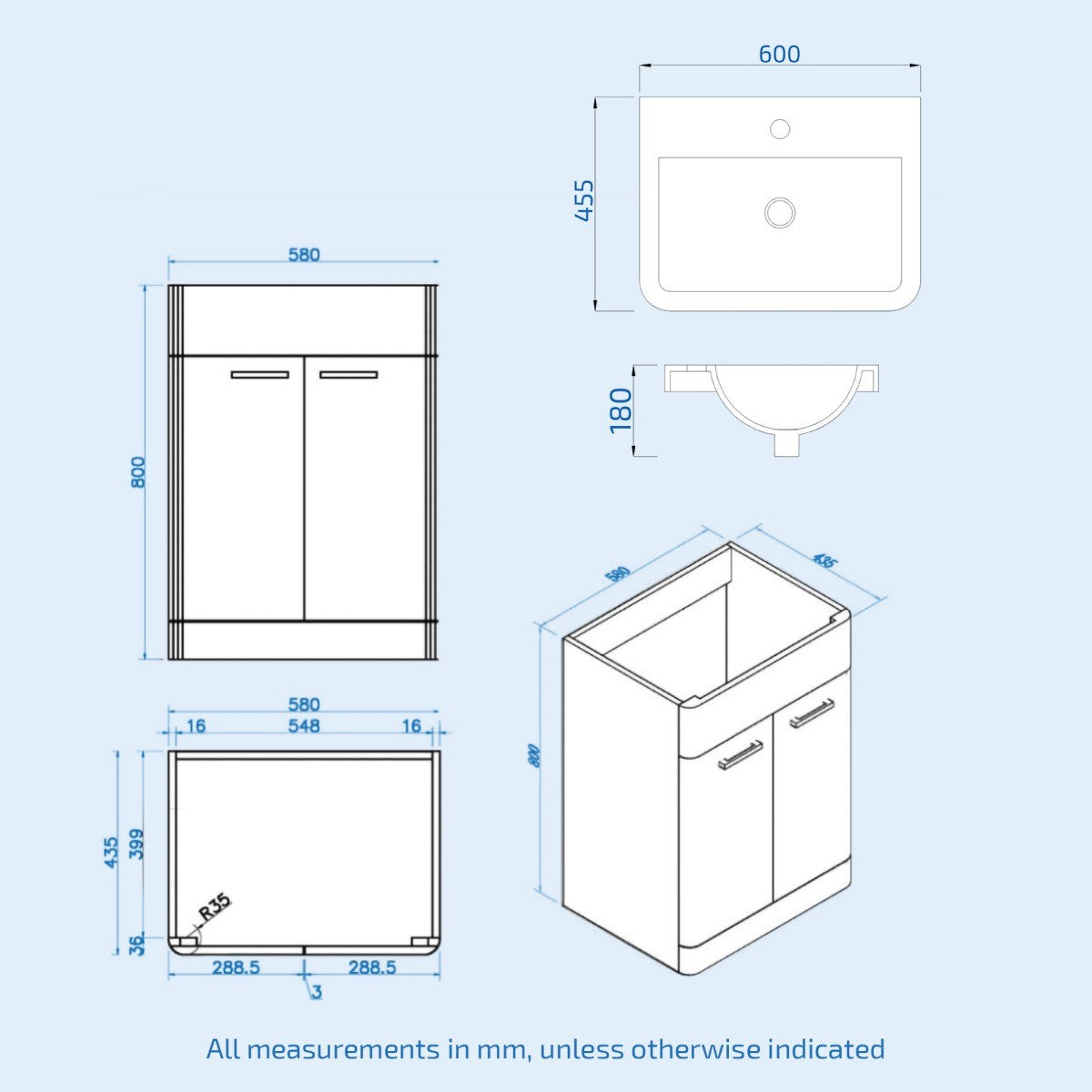 AFERN 600mm Freestanding Anthracite Vanity with Close Coupled Toilet & Quadrant Screen