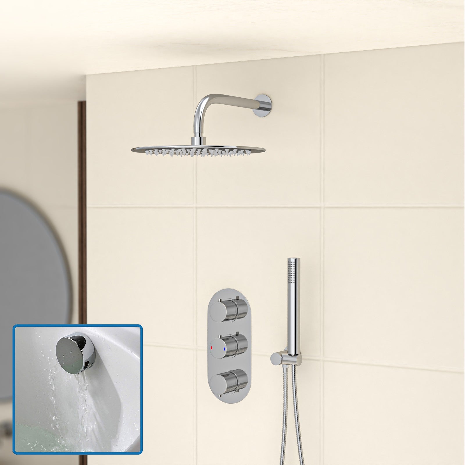 3 Dial 3 Outlet Concealed Thermostatic Shower - Round shower set