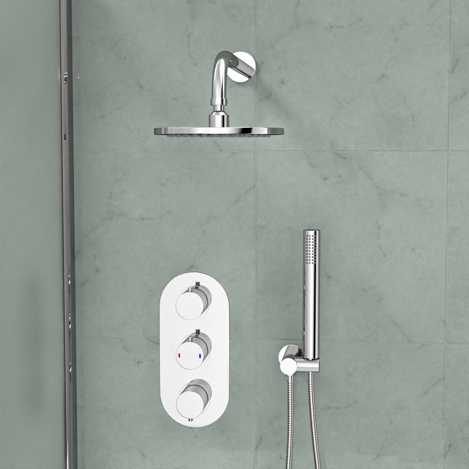 Chrome Round 3 Way Concealed Mixer Shower Valve Pencil Handset Bath Filler