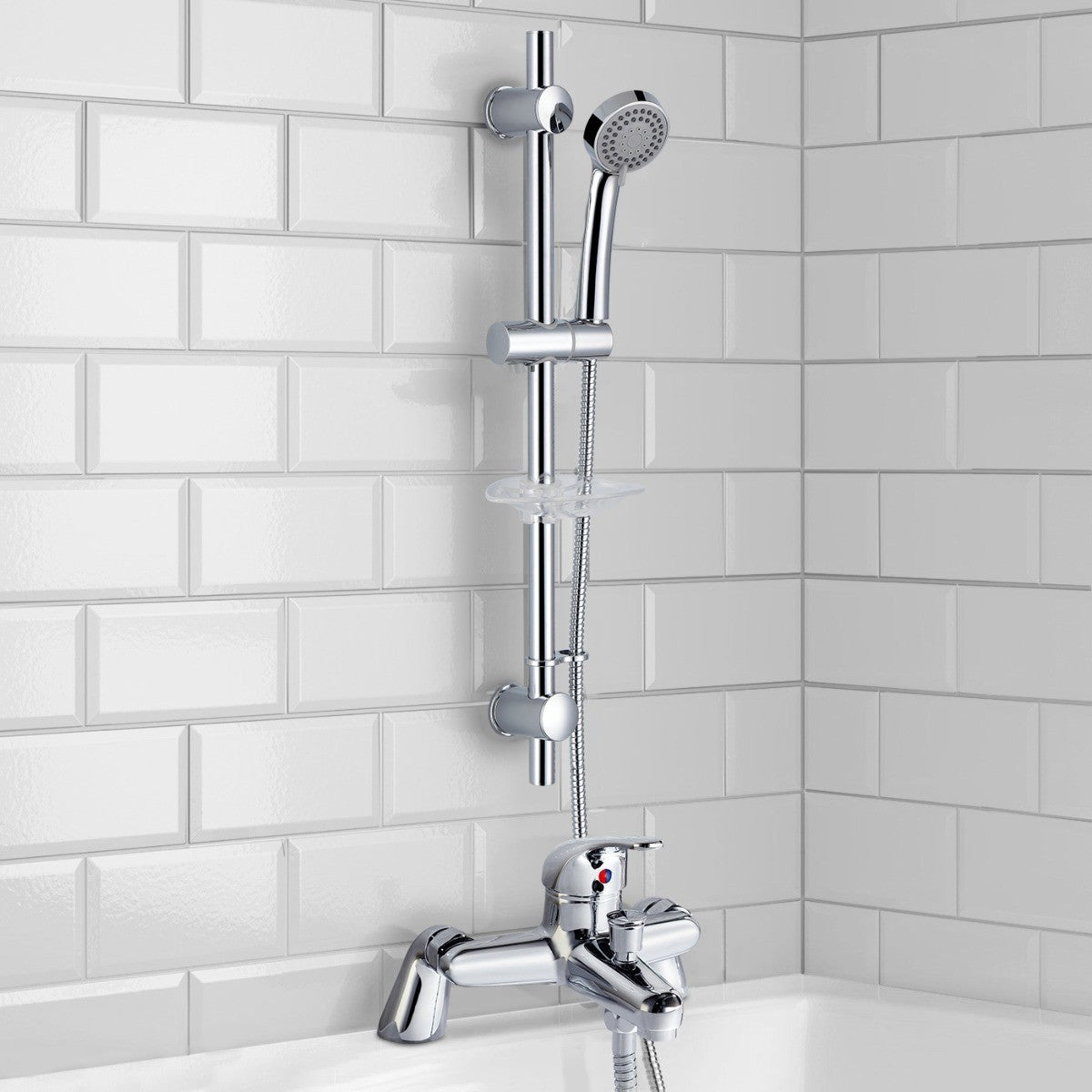 Bath Filler Shower Mixer Tap & Slider Rail Handset Kit Chrome
