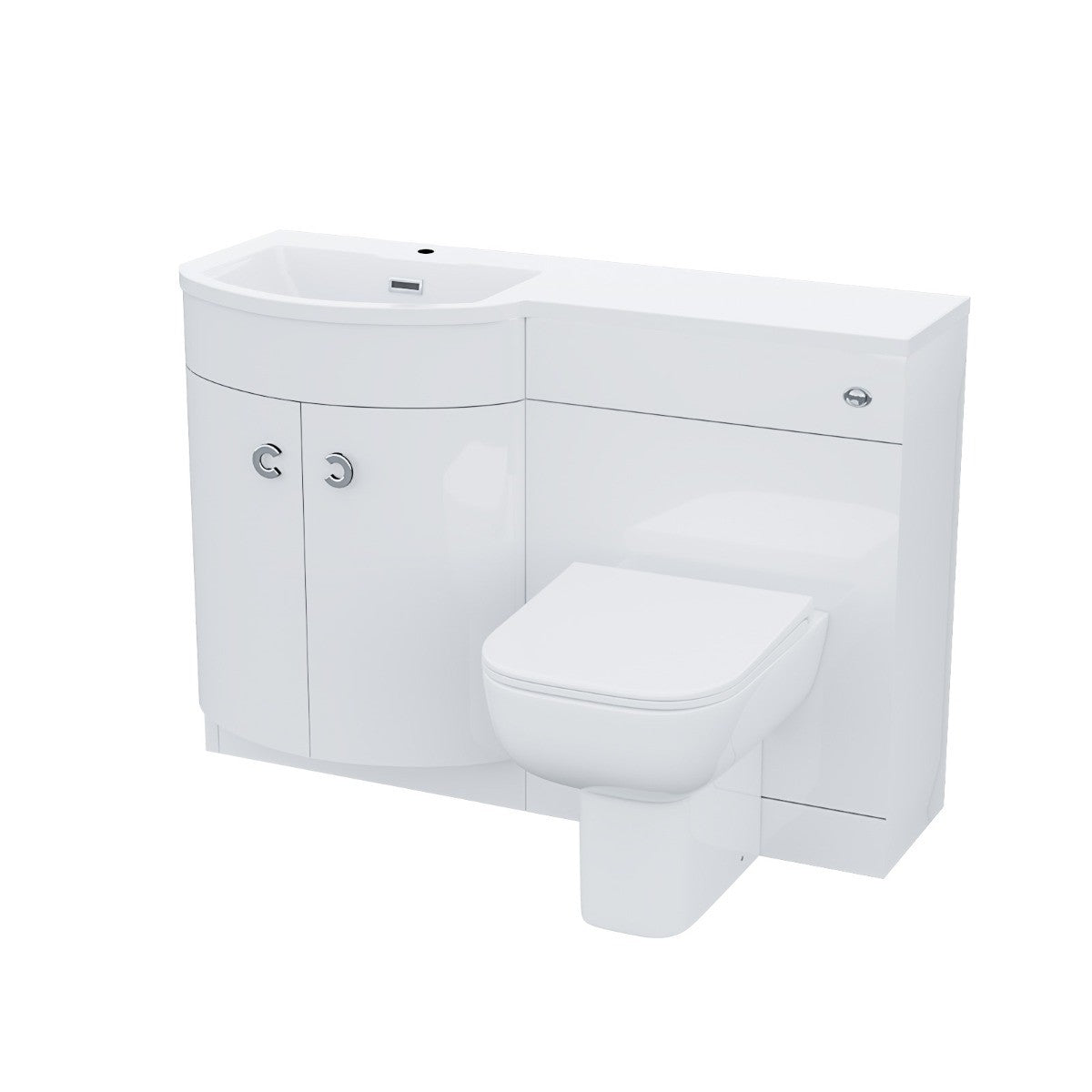 Dene 1100mm P Shaped LH White Vanity Basin Cabinet and Wc BTW Toilet Unit