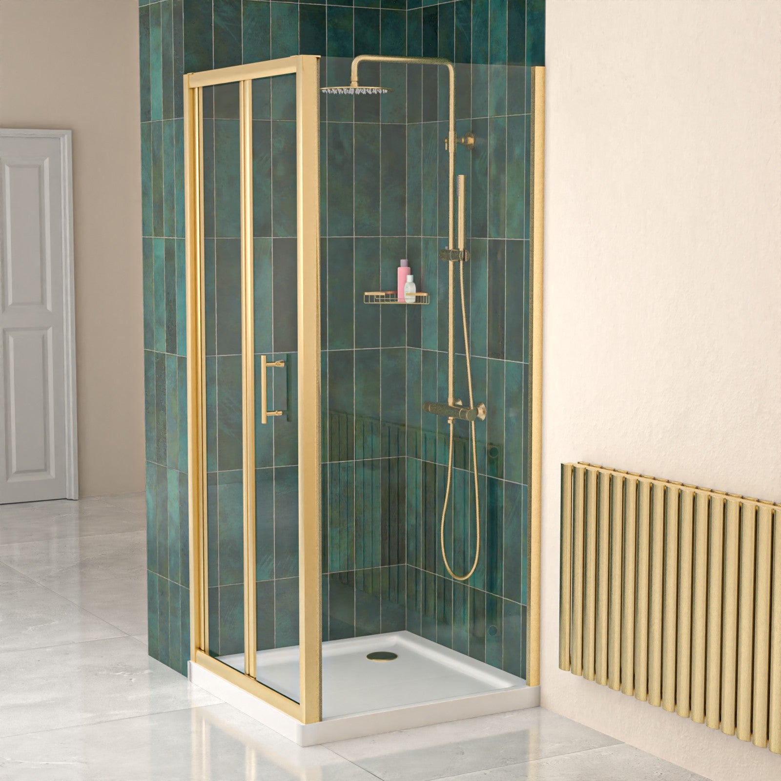 Brushed Brass 800mm Bi-fold Shower Door 800mm Side Panel Tempered Glass With Tray