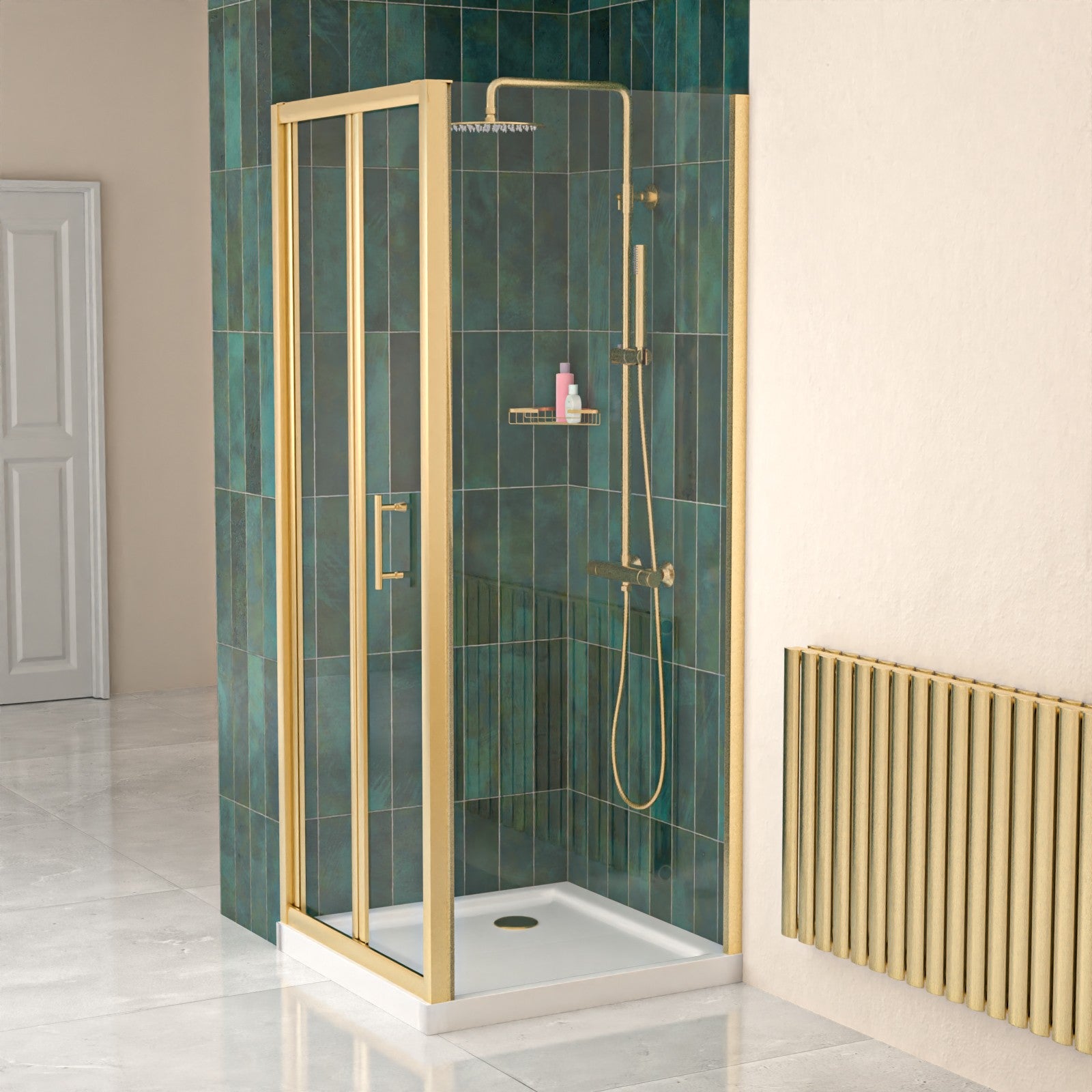Brushed Brass 700mm Bi-fold Shower Door 700mm Side Panel Tempered Glass With Tray