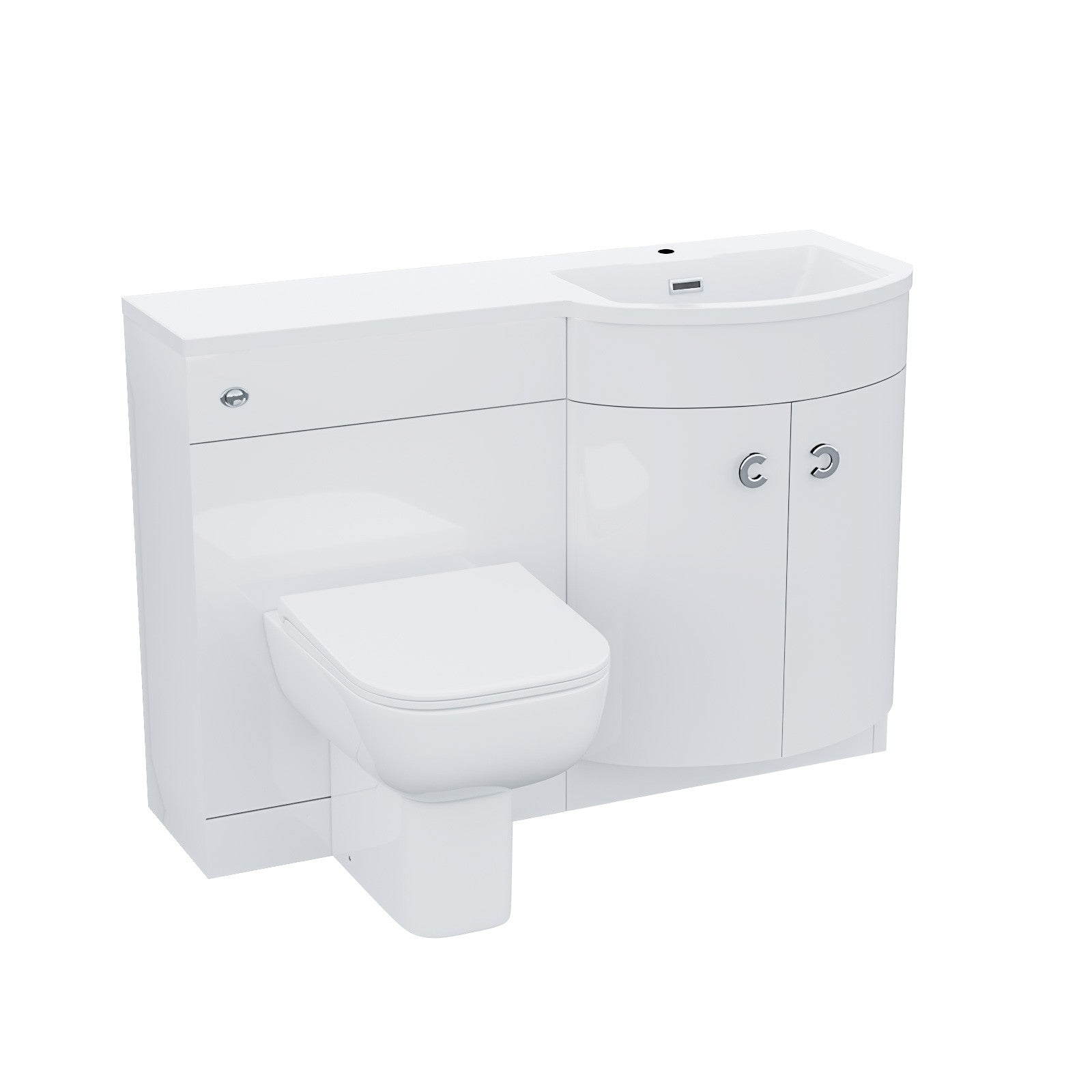 Dene 1100mm P Shaped RH White Vanity Basin Cabinet and Wc BTW Toilet Unit