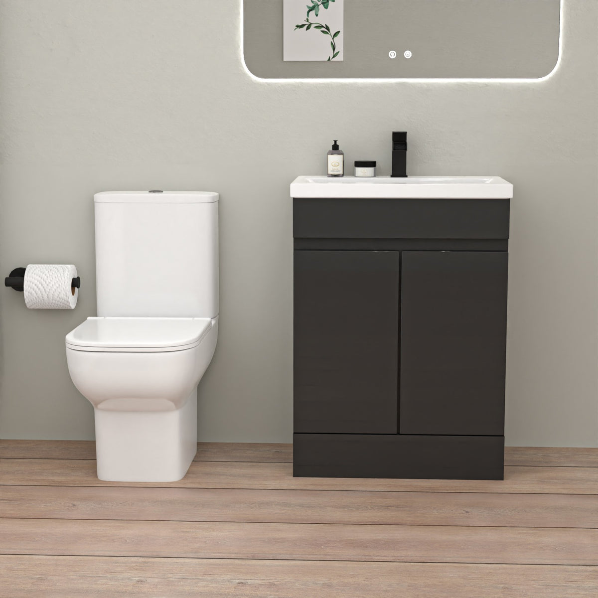 Alsaka Bathtub Shower Screen Anthracite Basin Vanity Toilet Matte Black Taps