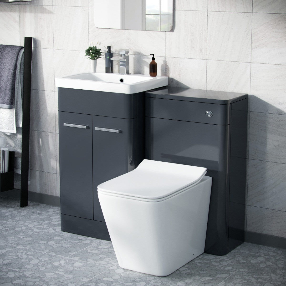Afern Anthracite 1000mm Vanity Cabinet with WC Unit And Rimless BTW Toilet