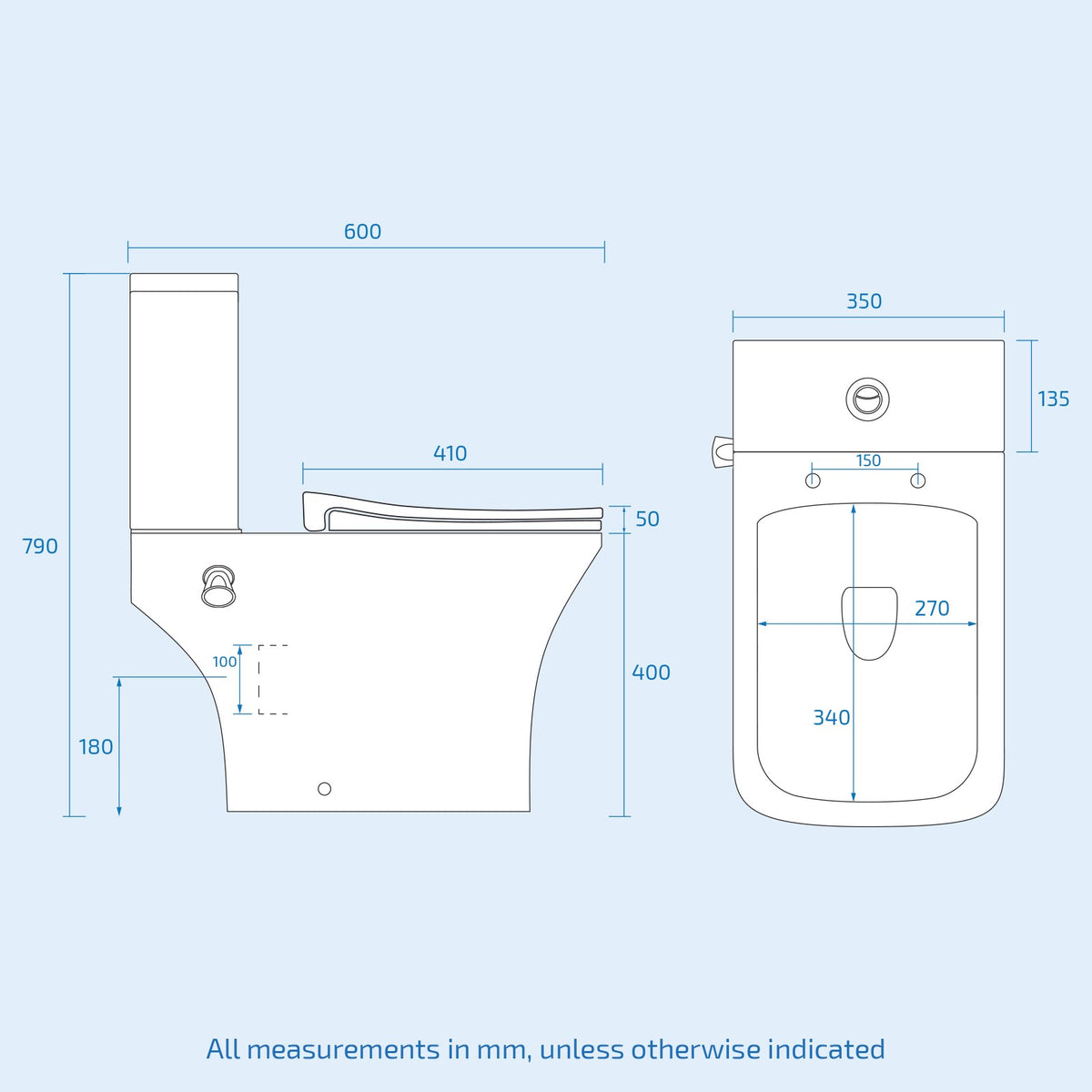 Square Tornado Close Coupled Toilet Pan with Integrated Bidet Valve