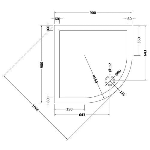 Harper 900mm Quadrant Shower Tray Slate Grey Modern Polyurethane Resin