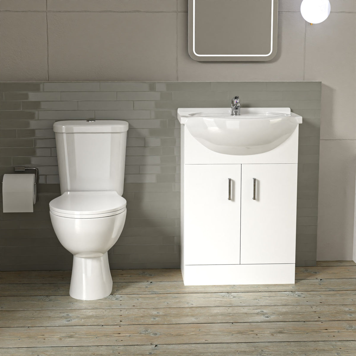 1700mm Bath With Front Panel, 550mm Vanity & Toilet, Bath Filler & Basin Mixer Tap With Waste