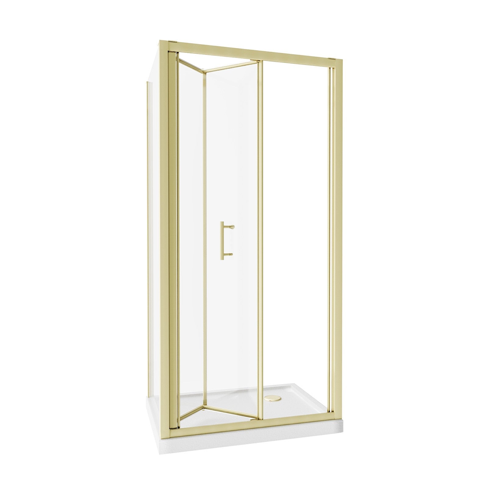 Brushed Brass 1000mm Bi-fold Shower Door 700mm Tempered Glass Panel With Tray