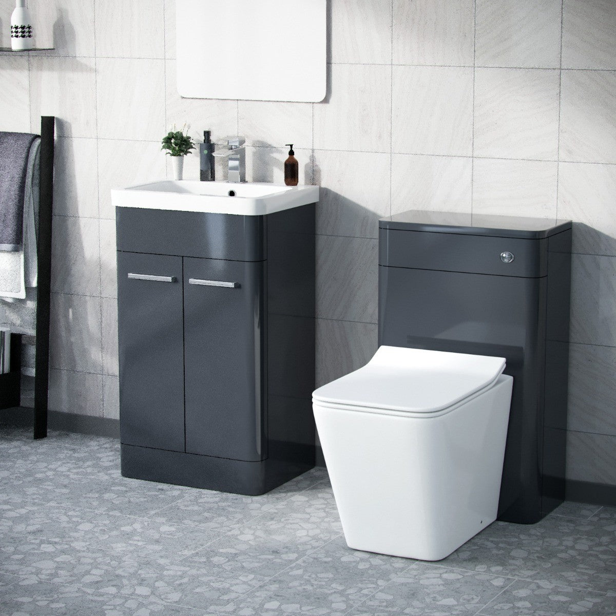 Afern Anthracite 1000mm Vanity Cabinet with WC Unit And Rimless BTW Toilet