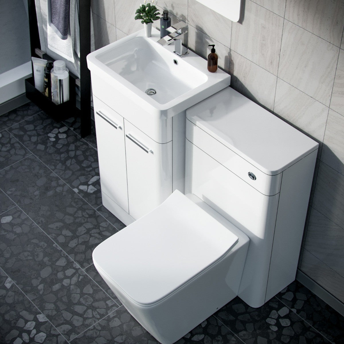 Afern White 1000mm Vanity Cabinet with WC Unit And Back To Wall Toilet