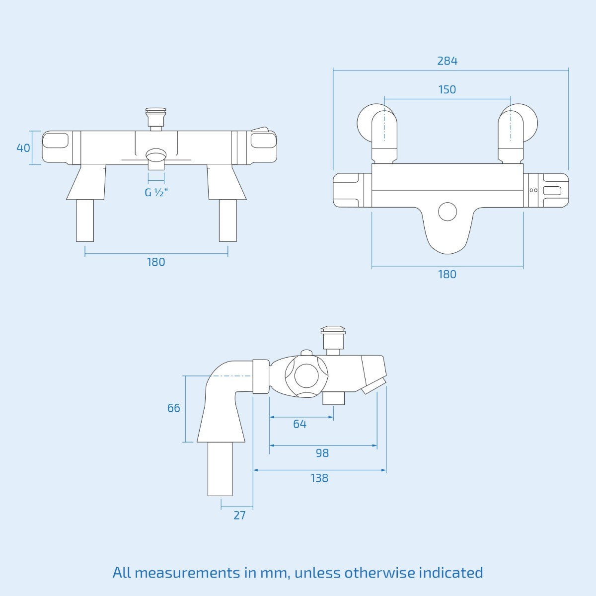 Winstead Multi Function Riser Slide Shower Rail Kit Square