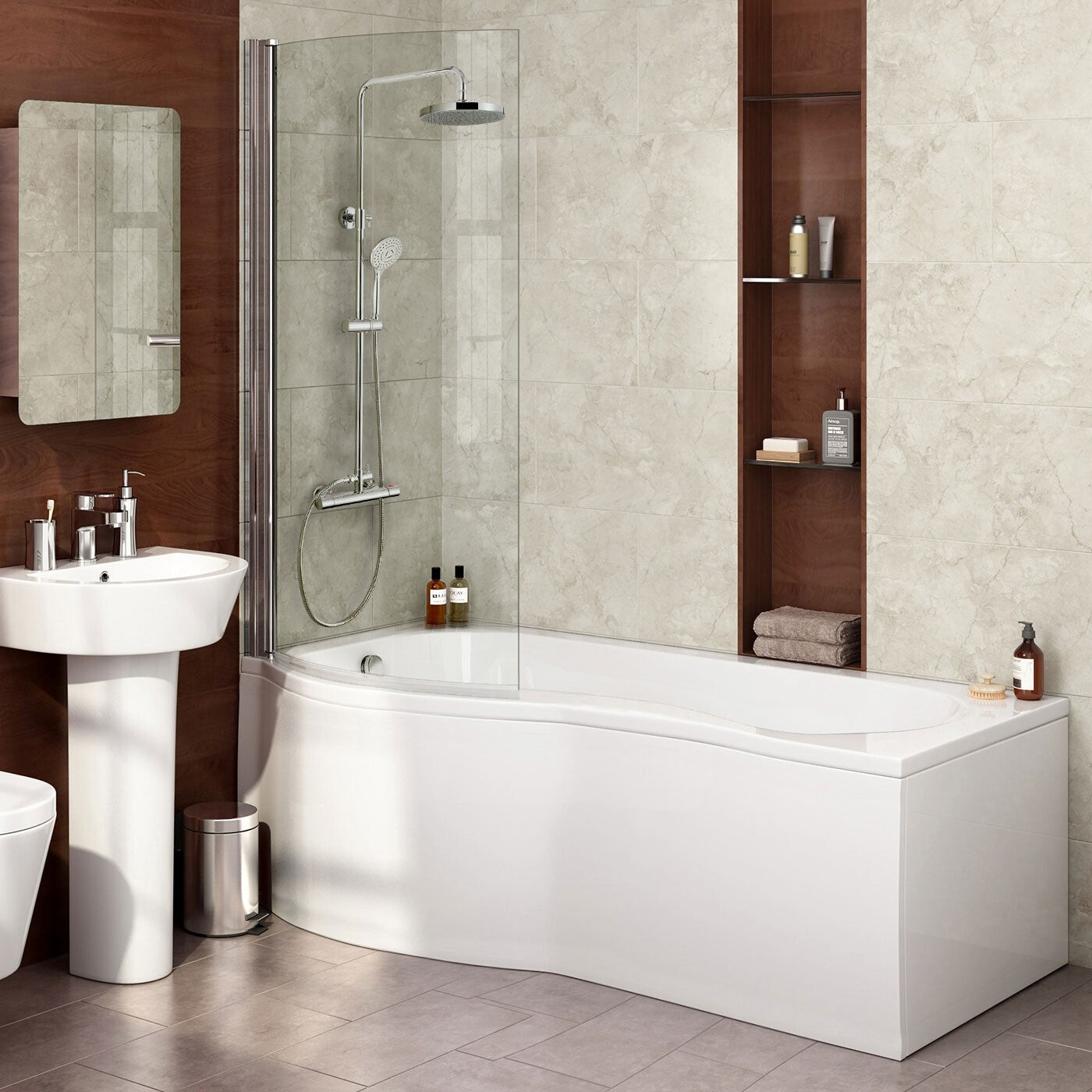 Diamond 1700 x 700mm P-Shaped Shower Bath with Bath Screen Left Hand