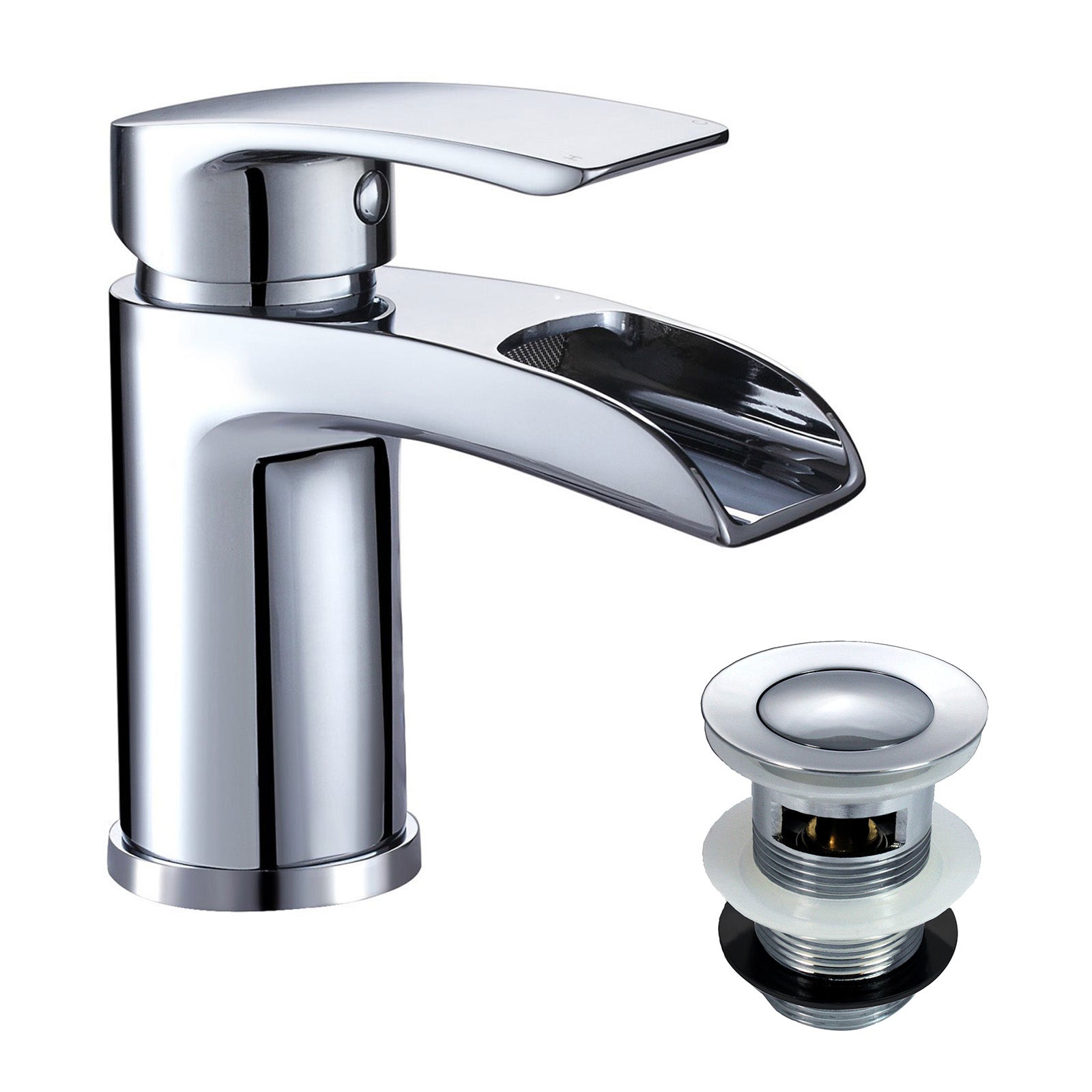 Chrome Cloakroom Waterfall Basin Mono Mixer Tap Brass with Waste