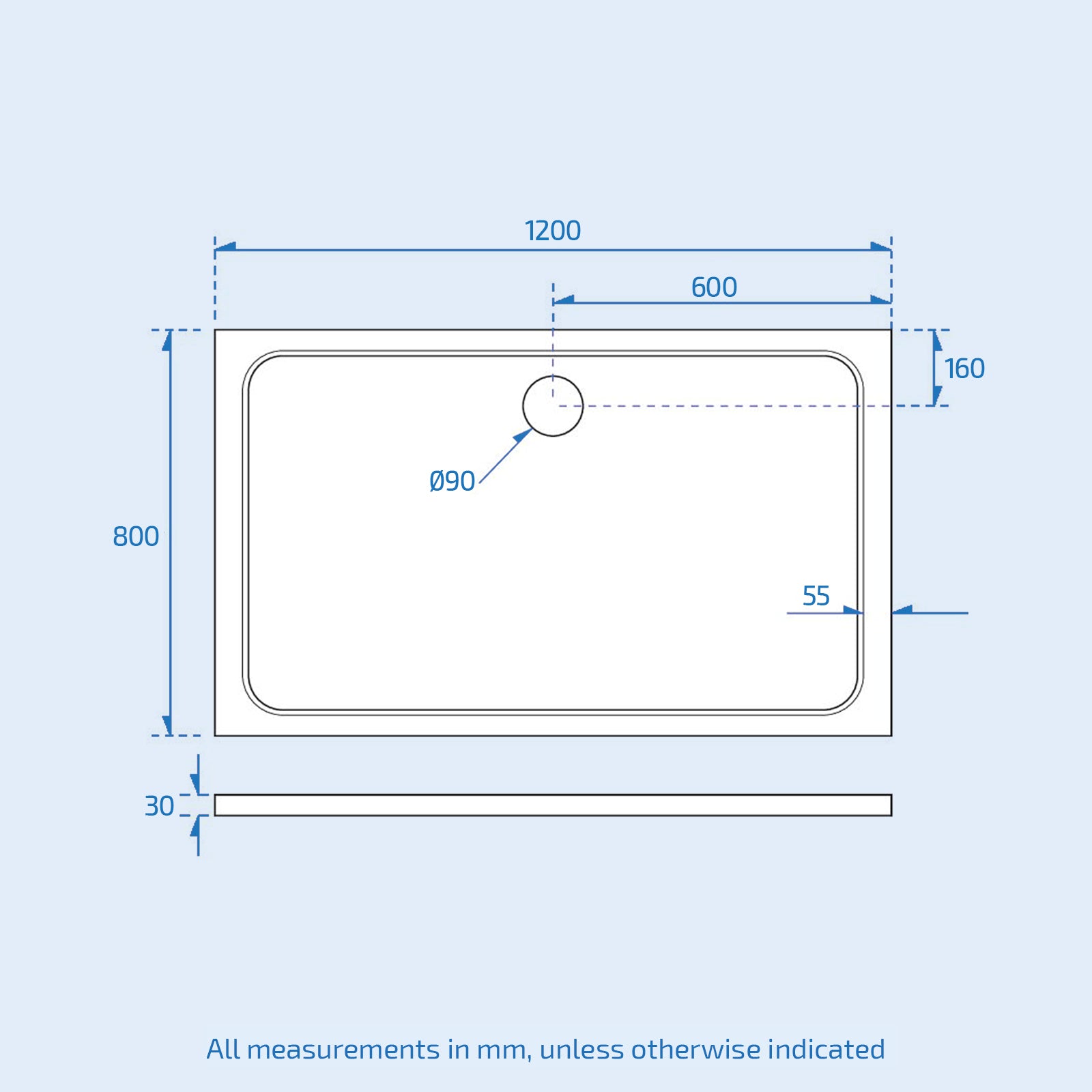 1200 x 800 mm Rectangular Shower Tray White