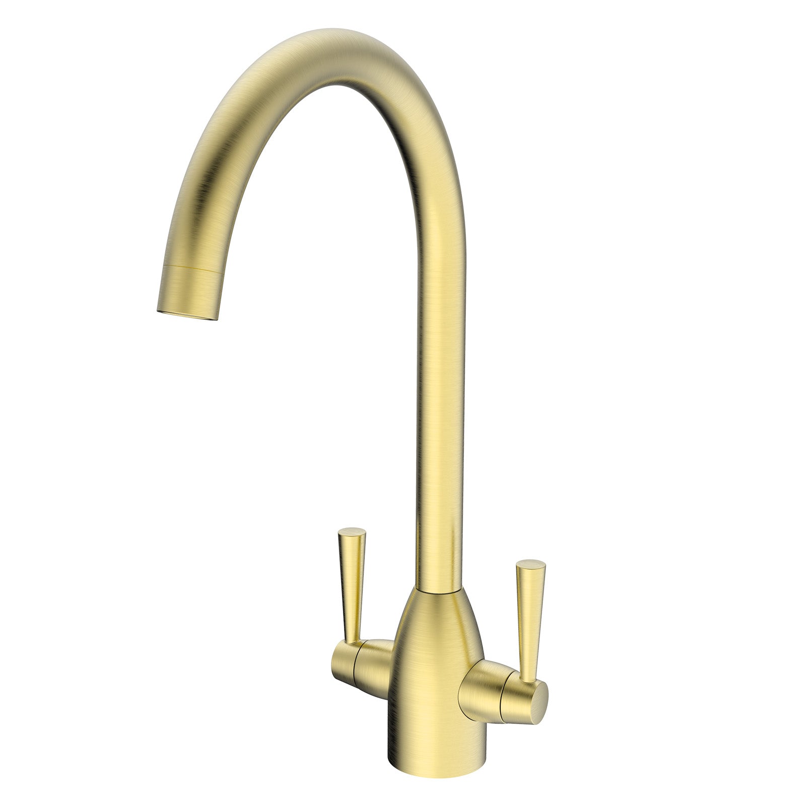 Brushed Brass Modern Kitchen Sink Swivel Mixer Tap Dual Lever