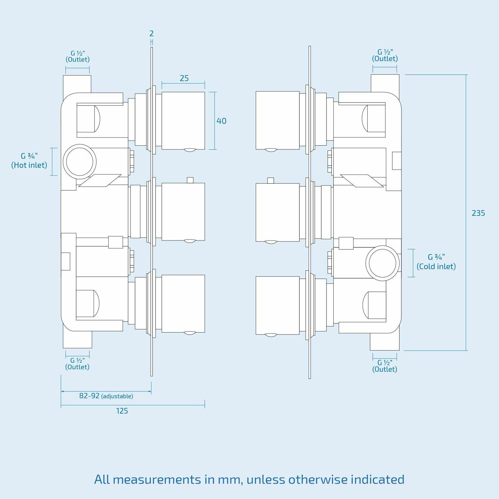 Rose 2 Way Square Concealed Thermostatic Mixer Valve Head Hand Held Shower Set