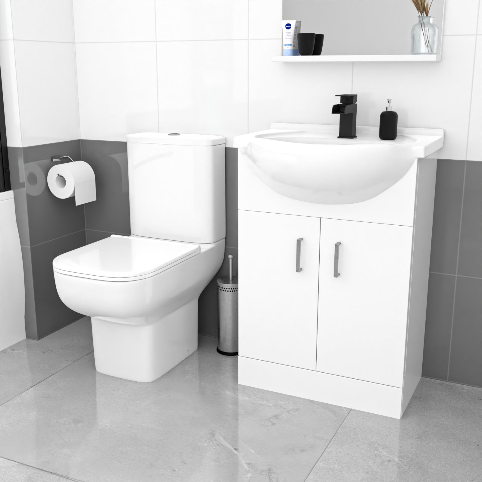 Ellen Bath With Screen Vanity Unit & Close Coupled Toilet Tap Set