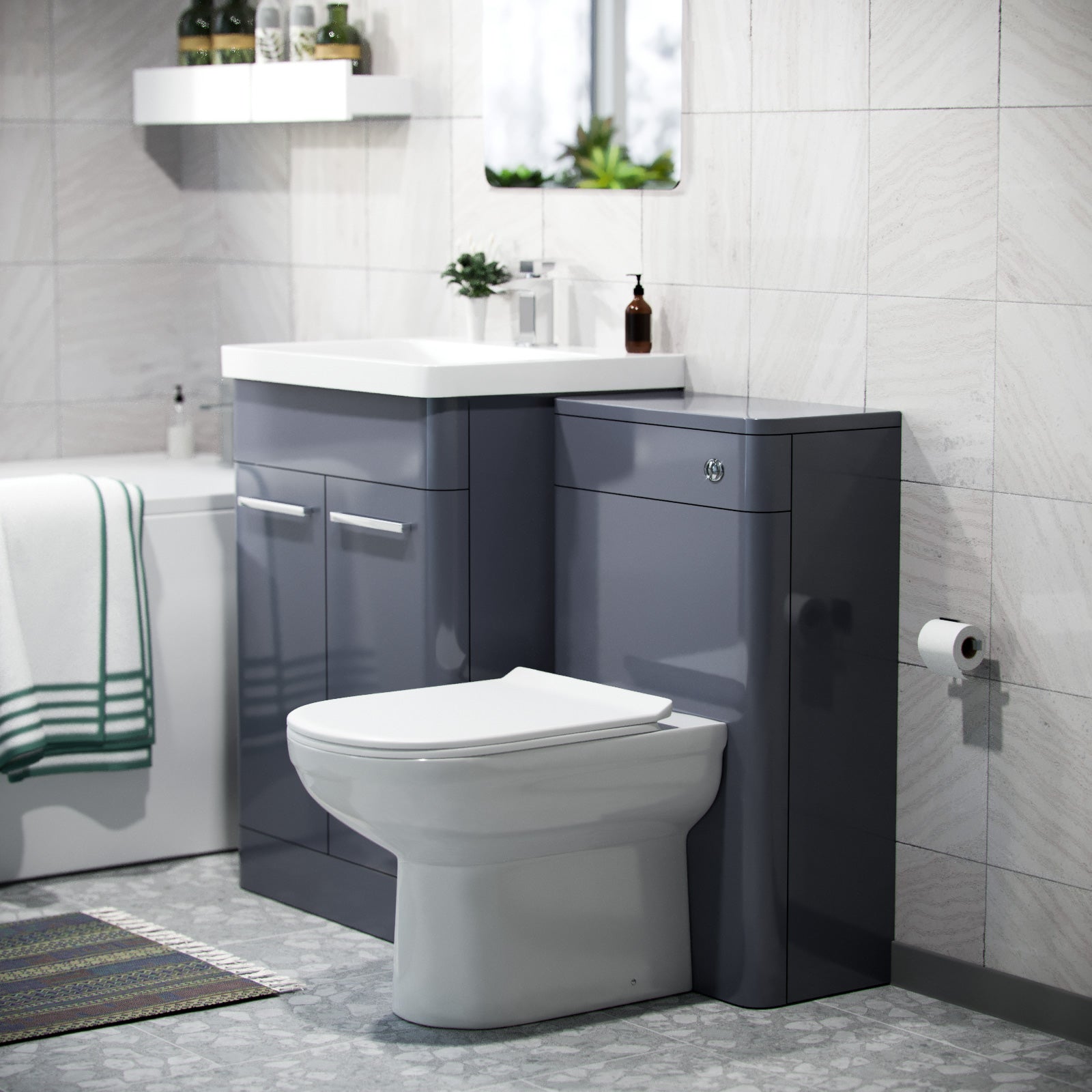 Afern Grey 3 Piece Bathroom Suite Vanity, WC, BTW Toilet & Straight Bath