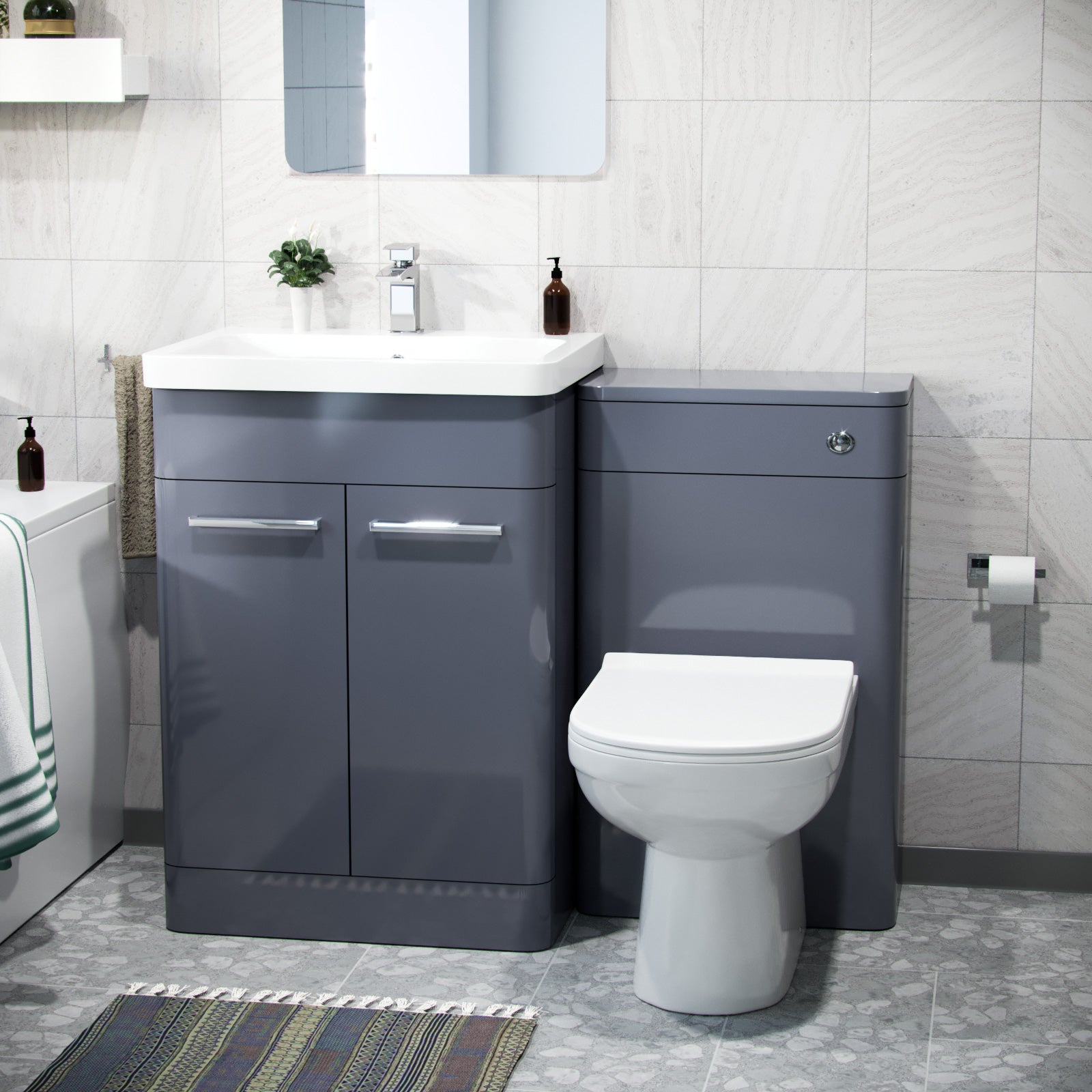 Afern Grey 3 Piece Bathroom Suite Vanity, WC, BTW Toilet & Straight Bath