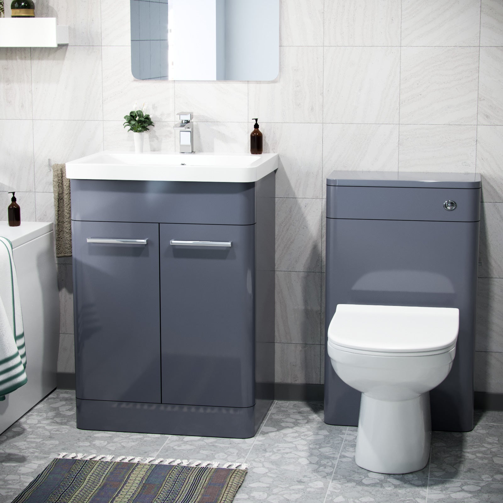 Afern Grey 3 Piece Bathroom Suite Vanity, WC, BTW Toilet & Straight Bath