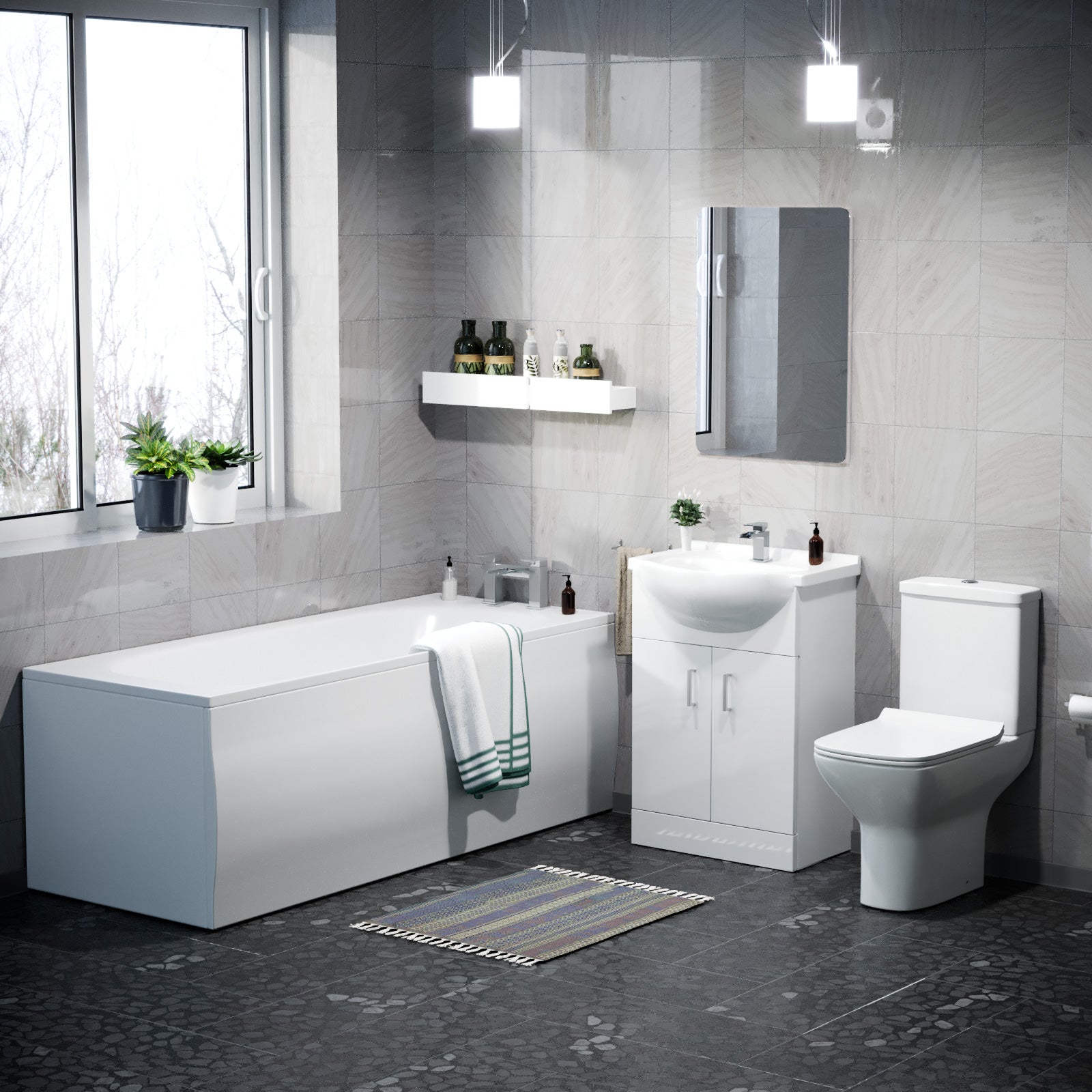 Ellen Bathroom Basin Flat Pack Vanity Unit, Toilet And Bath Suite White