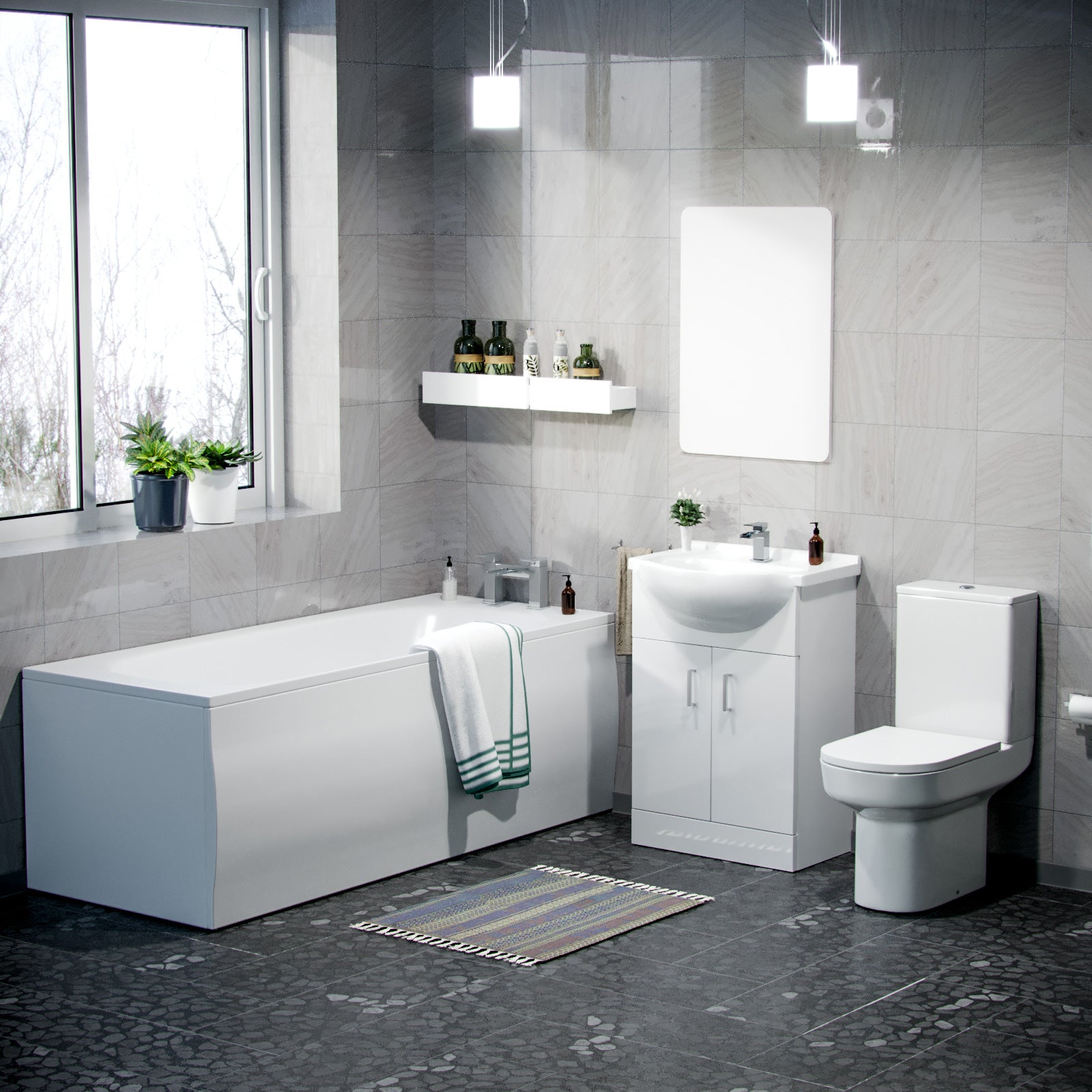 Ellen Bathroom Basin Vanity Unit, Toilet And Bath Suite White