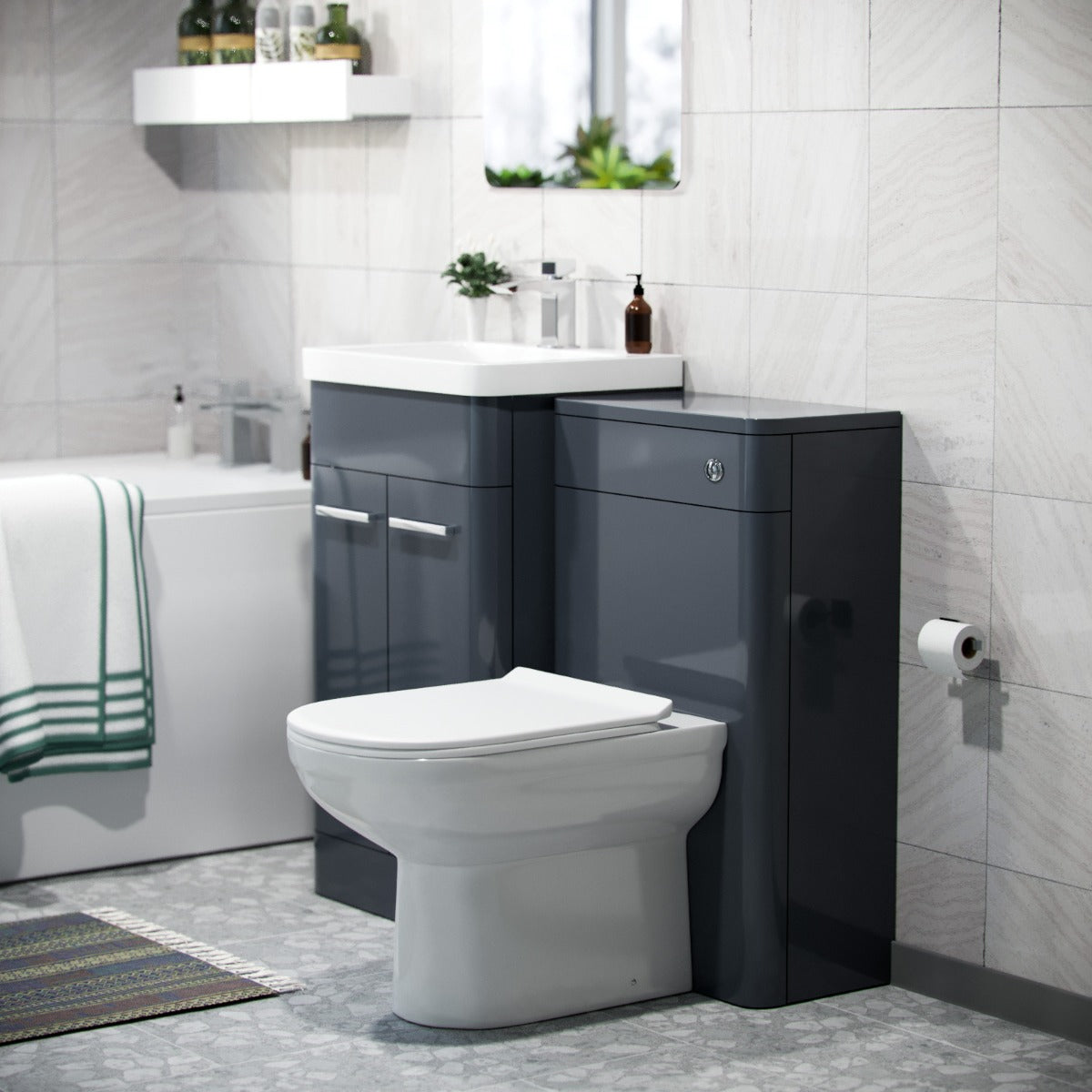 500mm Basin Vanity Unit, WC Unit, BTW Toilet & Bath Suite Anthracite