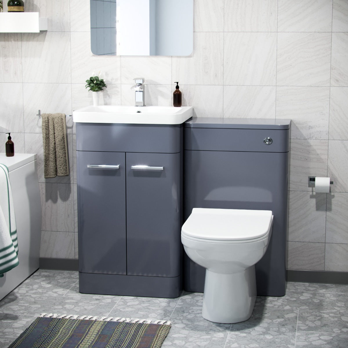 500mm Basin Vanity Unit, WC Unit, BTW Toilet & Bath Suite Steel Grey