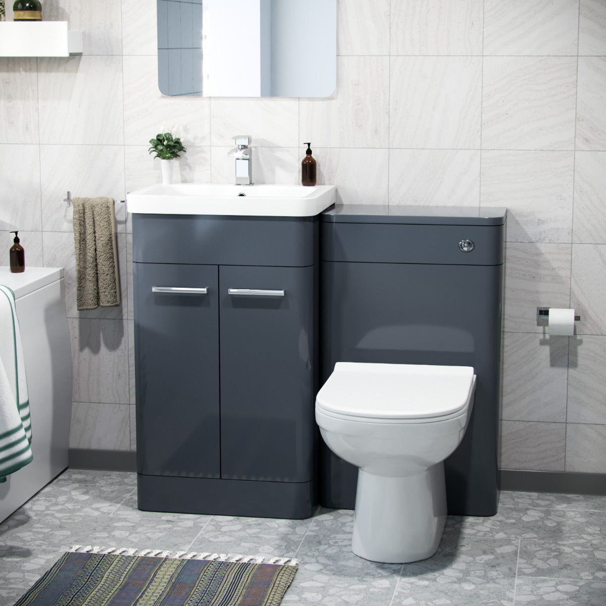 500mm Basin Vanity Unit, WC Unit, BTW Toilet & Bath Suite Anthracite