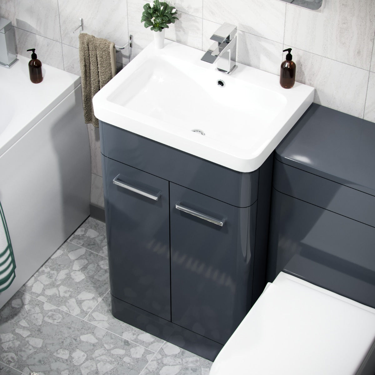 500mm Basin Vanity Unit, WC Unit, BTW Toilet & Bath Suite Anthracite