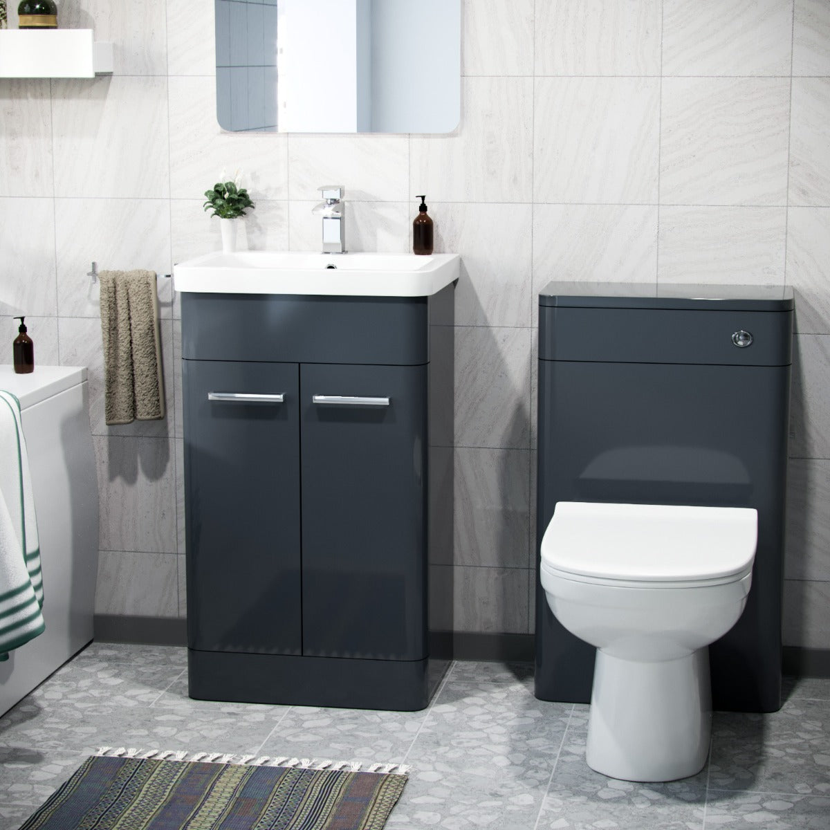 500mm Basin Vanity Unit, WC Unit, BTW Toilet & Bath Suite Anthracite