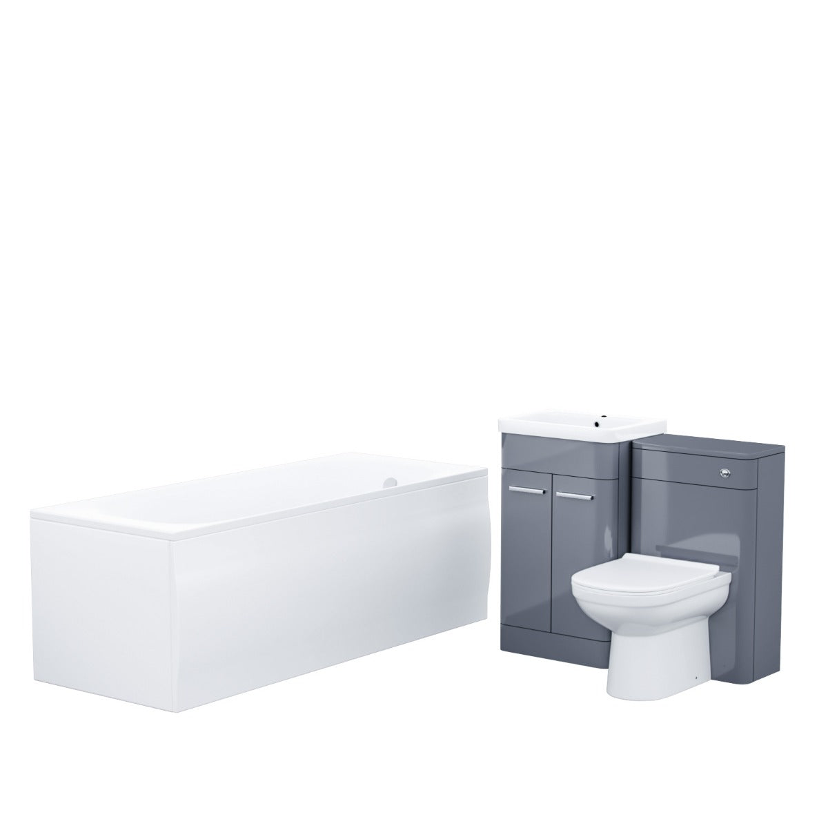 500mm Basin Vanity Unit, WC Unit, BTW Toilet & Bath Suite Steel Grey