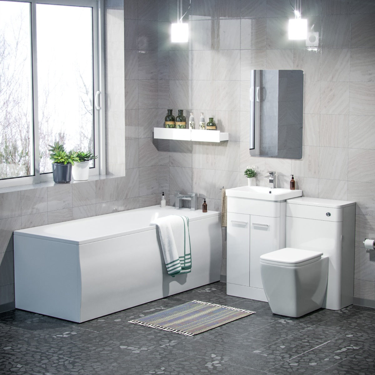 White 500mm Vanity Cabinet WC BTW Square Toilet & Bath Bathroom Suite