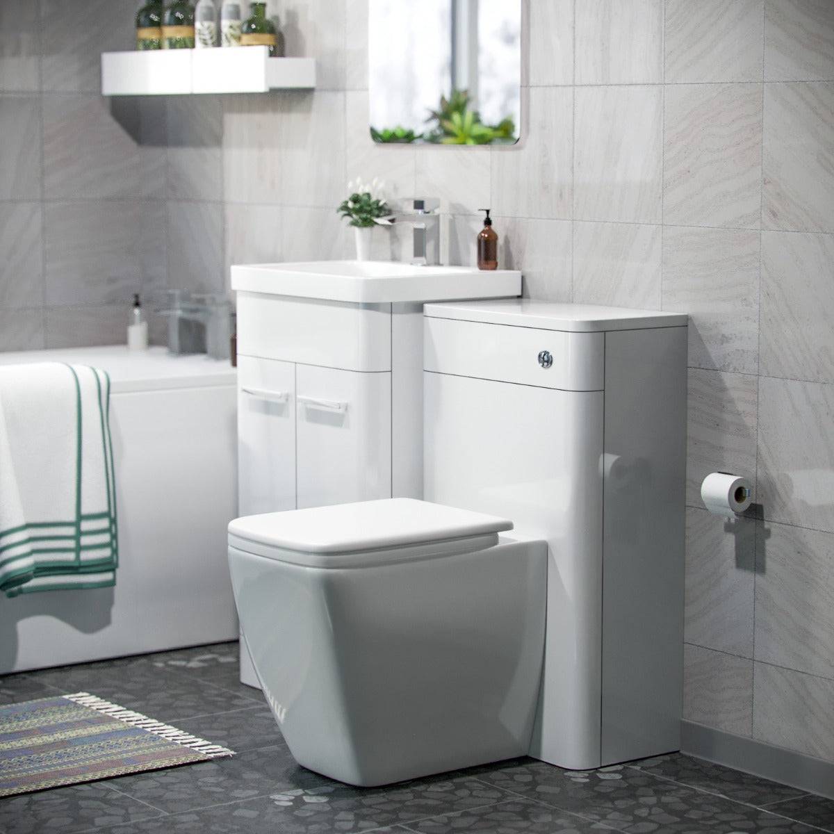 White 500mm Vanity Cabinet WC BTW Square Toilet & Bath Bathroom Suite
