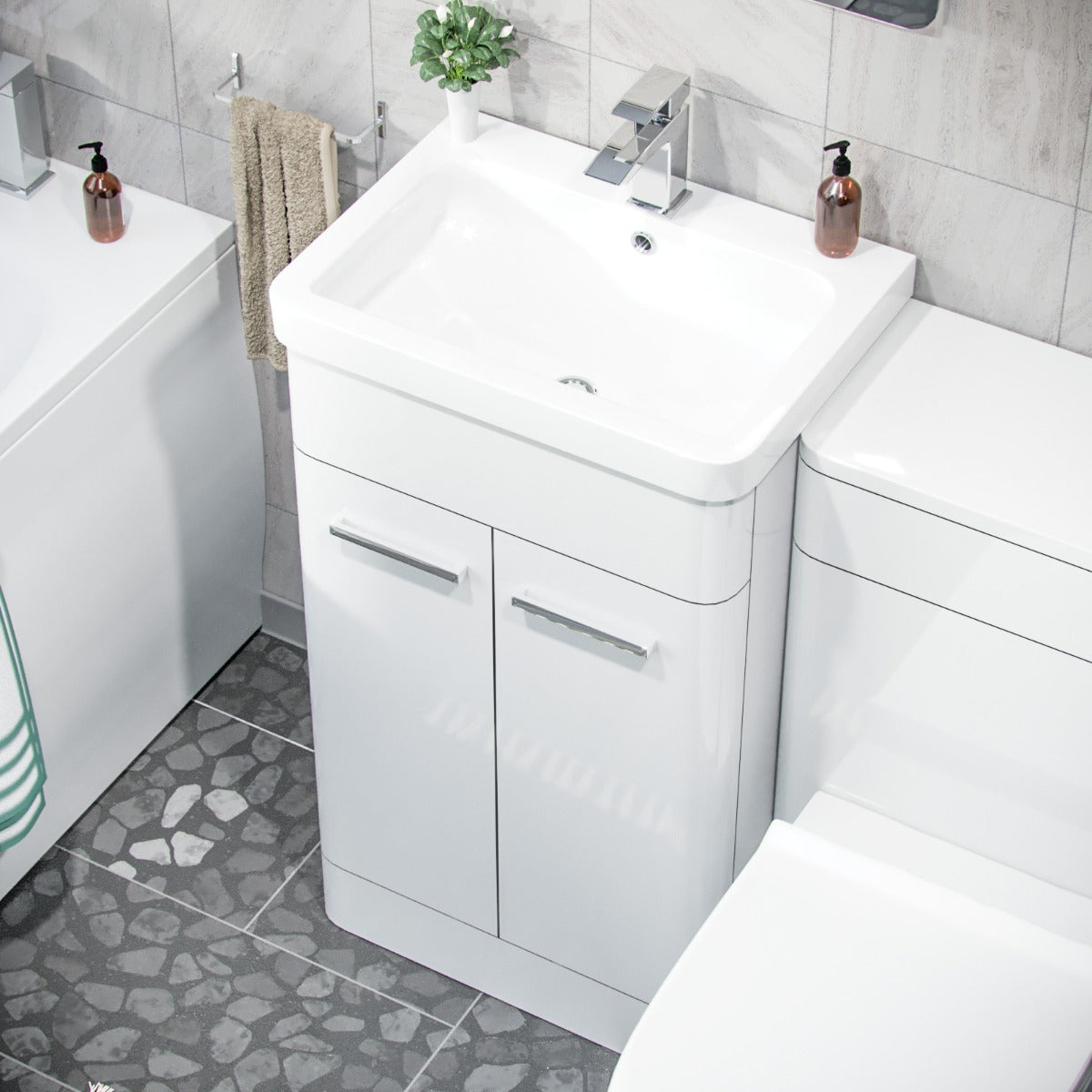 White 500mm Vanity Cabinet WC BTW Square Toilet & Bath Bathroom Suite