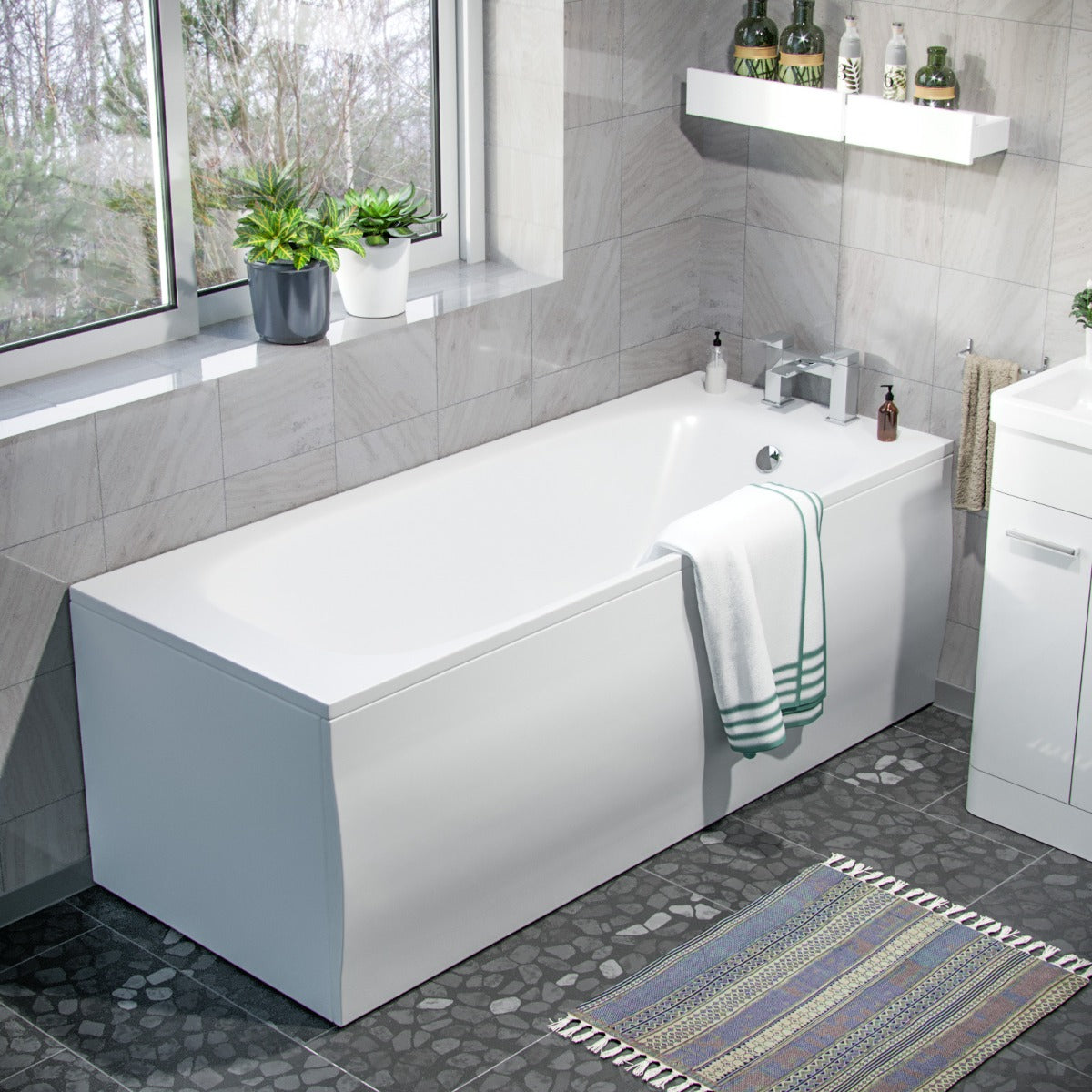 White 500mm Vanity Cabinet WC BTW Square Toilet & Bath Bathroom Suite