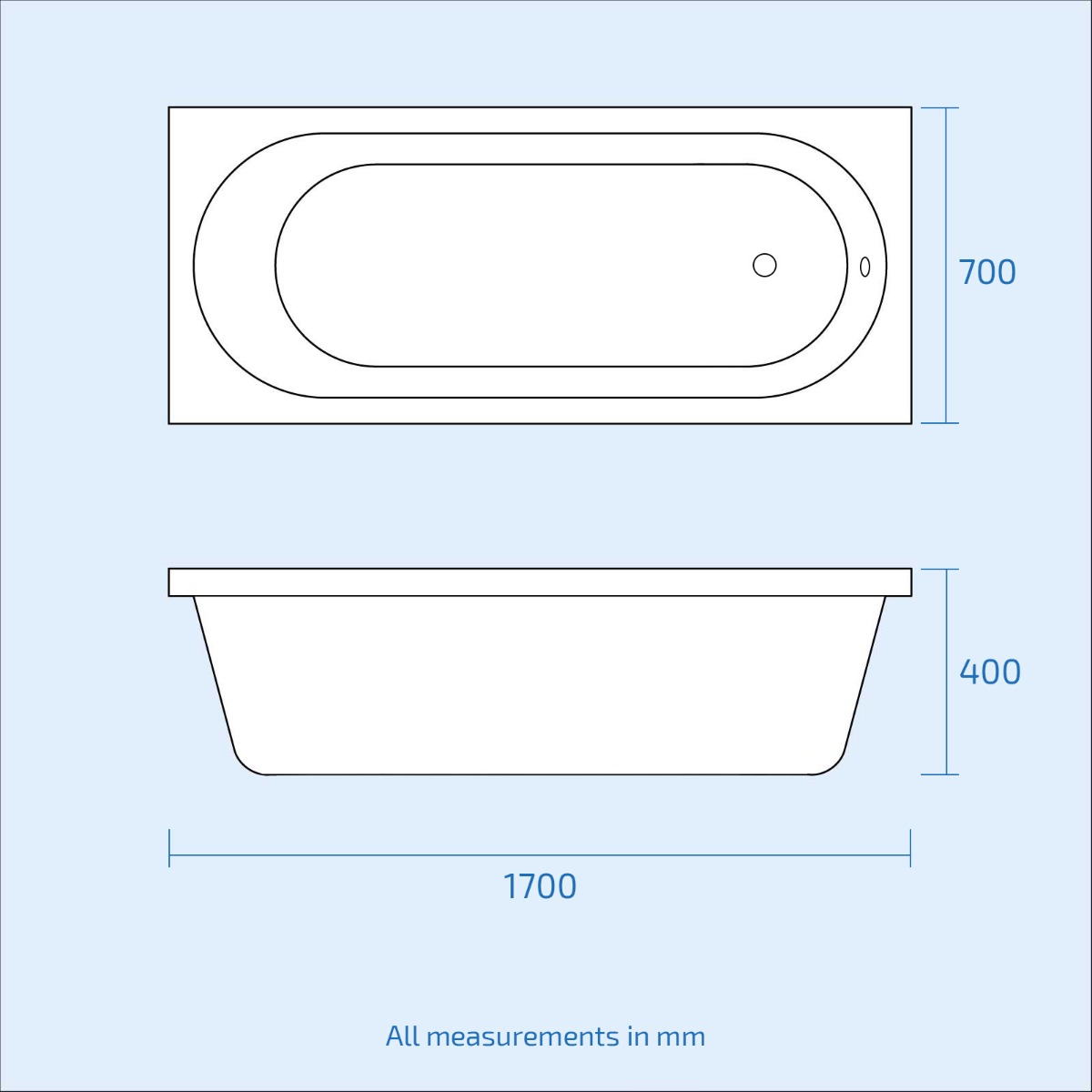 White 1700mm Round Shower Screen Bath Front Panel Single Ended Bathtub