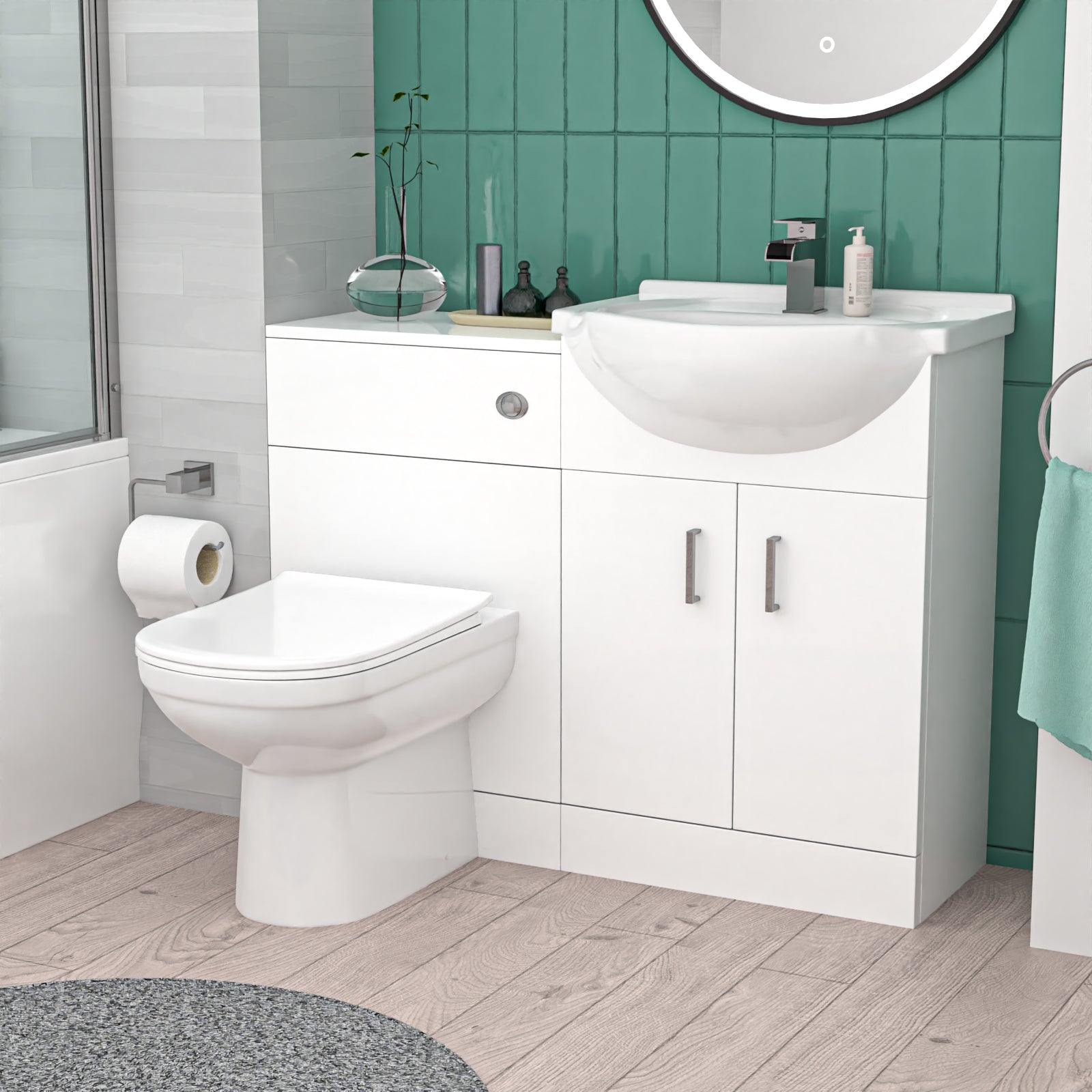 Bath With Shower Mixer, Screen, Basin Vanity, BTW Toilet and Tap Suite