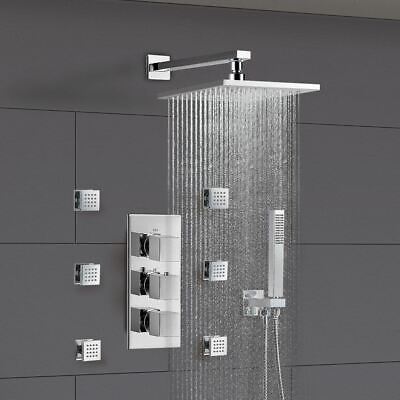 Olive 3 Way Square Concealed Thermostatic Shower Mixer Valve Handset Body Jet