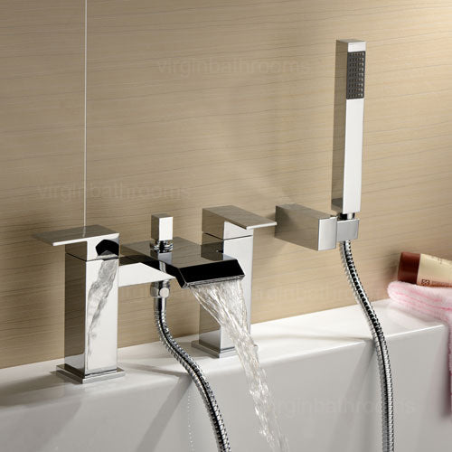 Devon Contemporary Waterfall Chrome Design Bath Shower Mixer Tap With Handset Kit