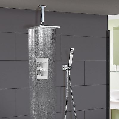 Temel 2 Dial 2 Way Square Concealed Thermostatic Mixer Valve Ceiling Hand Shower Set