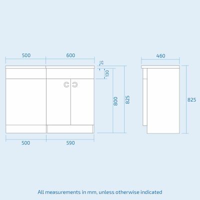 White 1100mm Bathroom P-Shape RH Basin Vanity Unit WC BTW Toilet