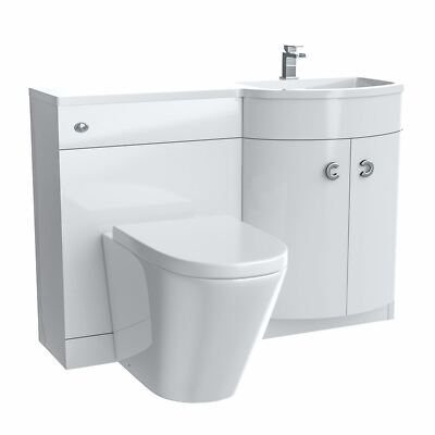 Dene White 1100mm Bathroom P-Shape RH Basin Vanity Unit WC BTW Toilet