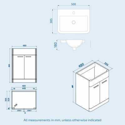 White 500mm Vanity Cabinet WC BTW Square Toilet & Bath Bathroom Suite