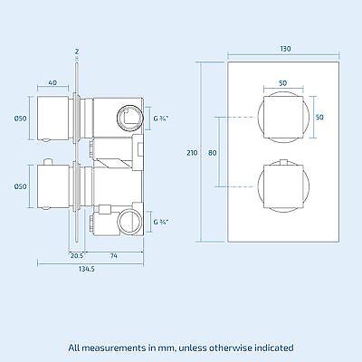 Temel 2 Dial 2 Way Square Concealed Thermostatic Mixer Valve Ceiling Hand Shower Set