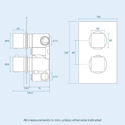 Temel Thermostatic Concealed Shower Mixer Bathroom Square Slim Chrome Head 300mm